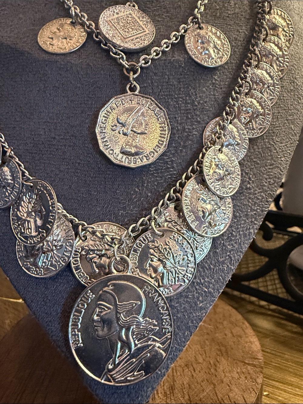 Layered Silver Coin Pendant Necklace - Women Jewelry - Picture 2 of 2